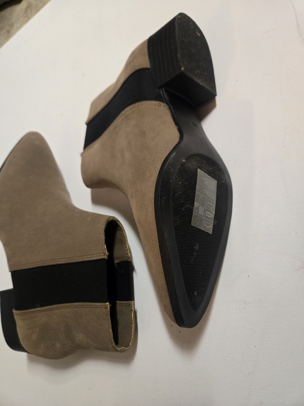 H&M Taupe Suede-Look Ankle Boots with Black Elastic Panels - Picture 3 of 4